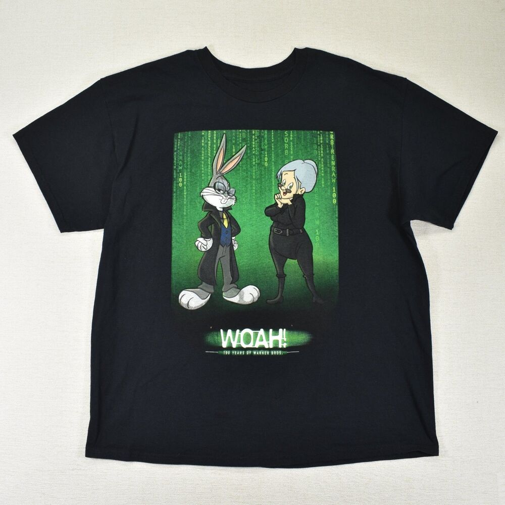 100 Years Warner Bros Bugs Bunny Matrix T Shirt Mens XL Black Graphic Tee WOAH
